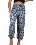Pantalon, bleu a motif feuilles
