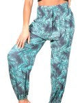 Pantalon, gris et menthe à motif feuilles